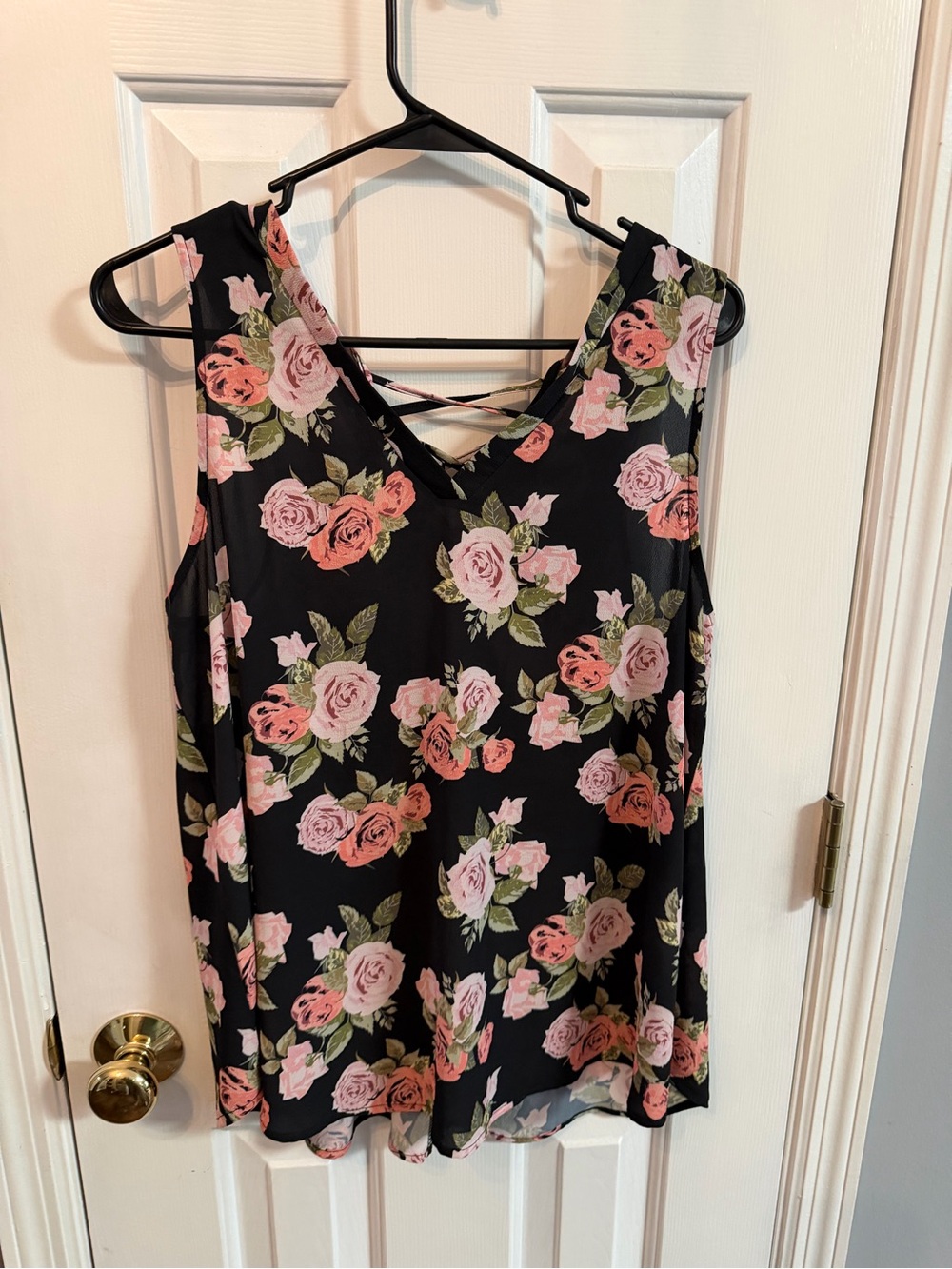 Grayson Threads Black Floral V-Neck Camisole with Crisscross Back